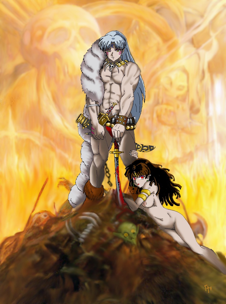 1boy 1girls artist_request conan_the_barbarian_(series) cosplay female inuyasha kagura_(inuyasha) male marvel marvel_comics rule34 sesshoumaru uncensored