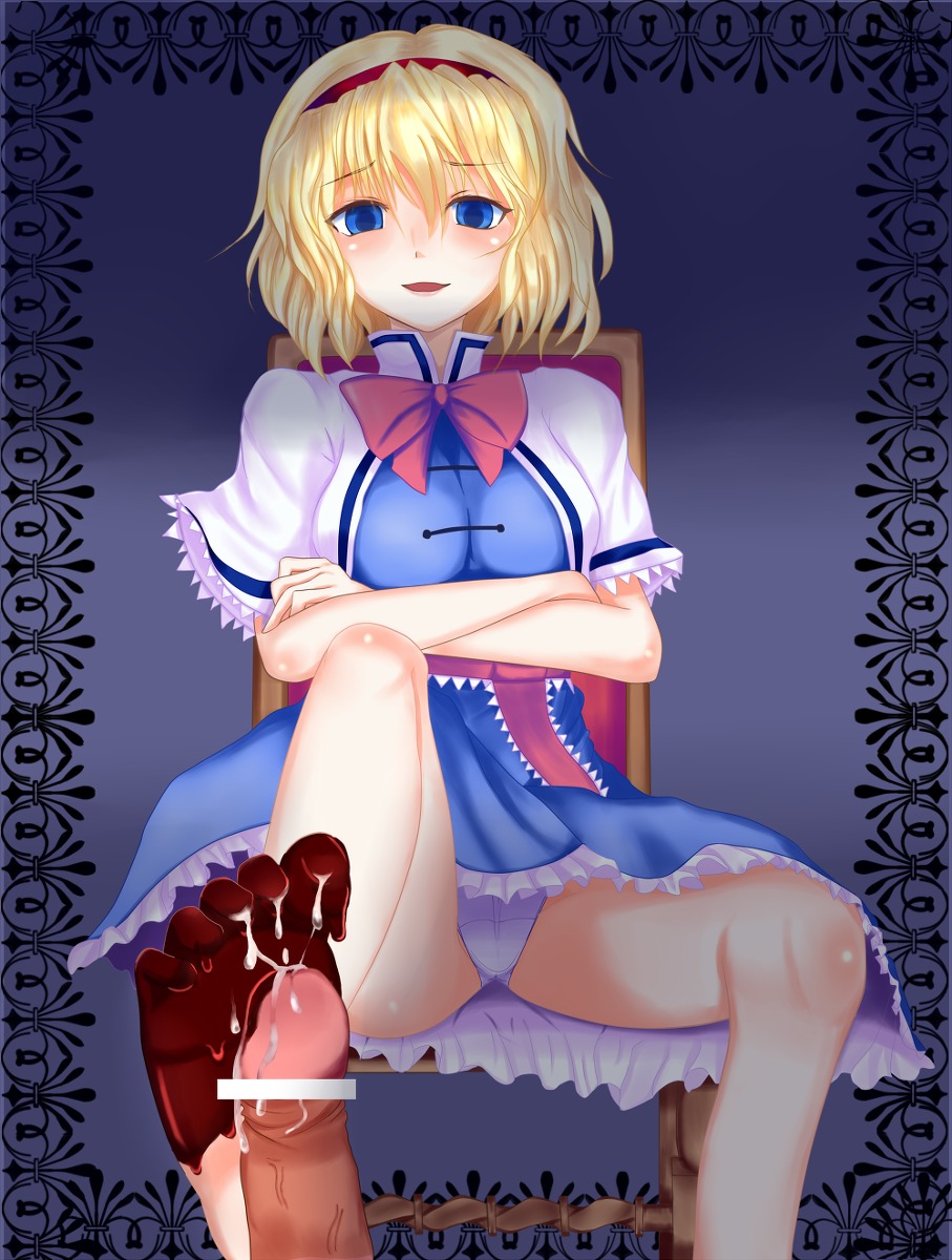 alice_margatroid blonde_hair blue_eyes cum feet female footjob highres male penis rule34 touhou