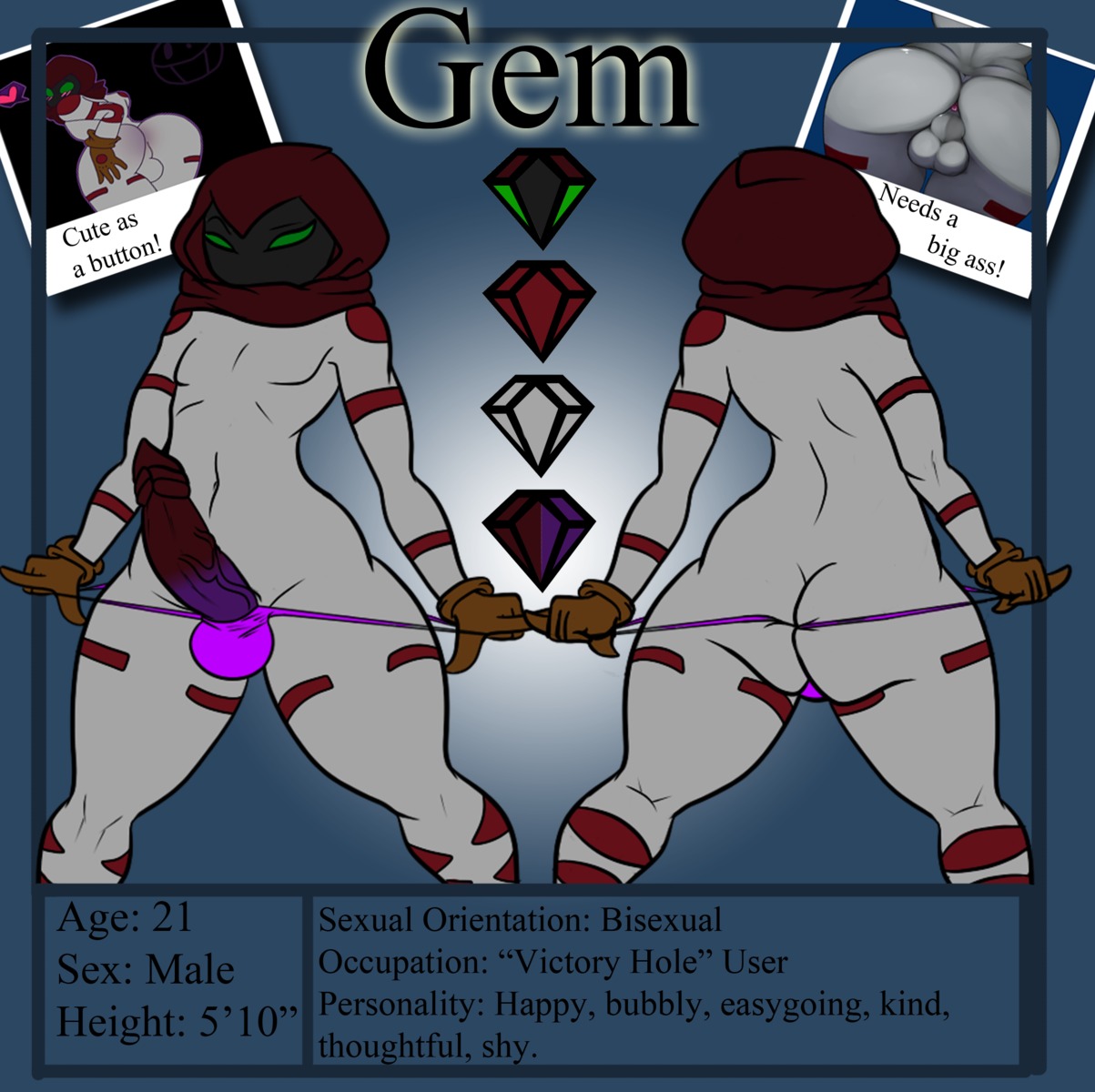 absurd_res angelbreed anus atari_mitsuku balls big_butt butt clothing curvy_figure e621 english_text erection femboy gem_(atari_mitsuku) genitals gloves handwear heart_symbol hi_res looking_at_viewer looking_back male model_sheet penis ryarik solo text thong underwear vein wide_hips
