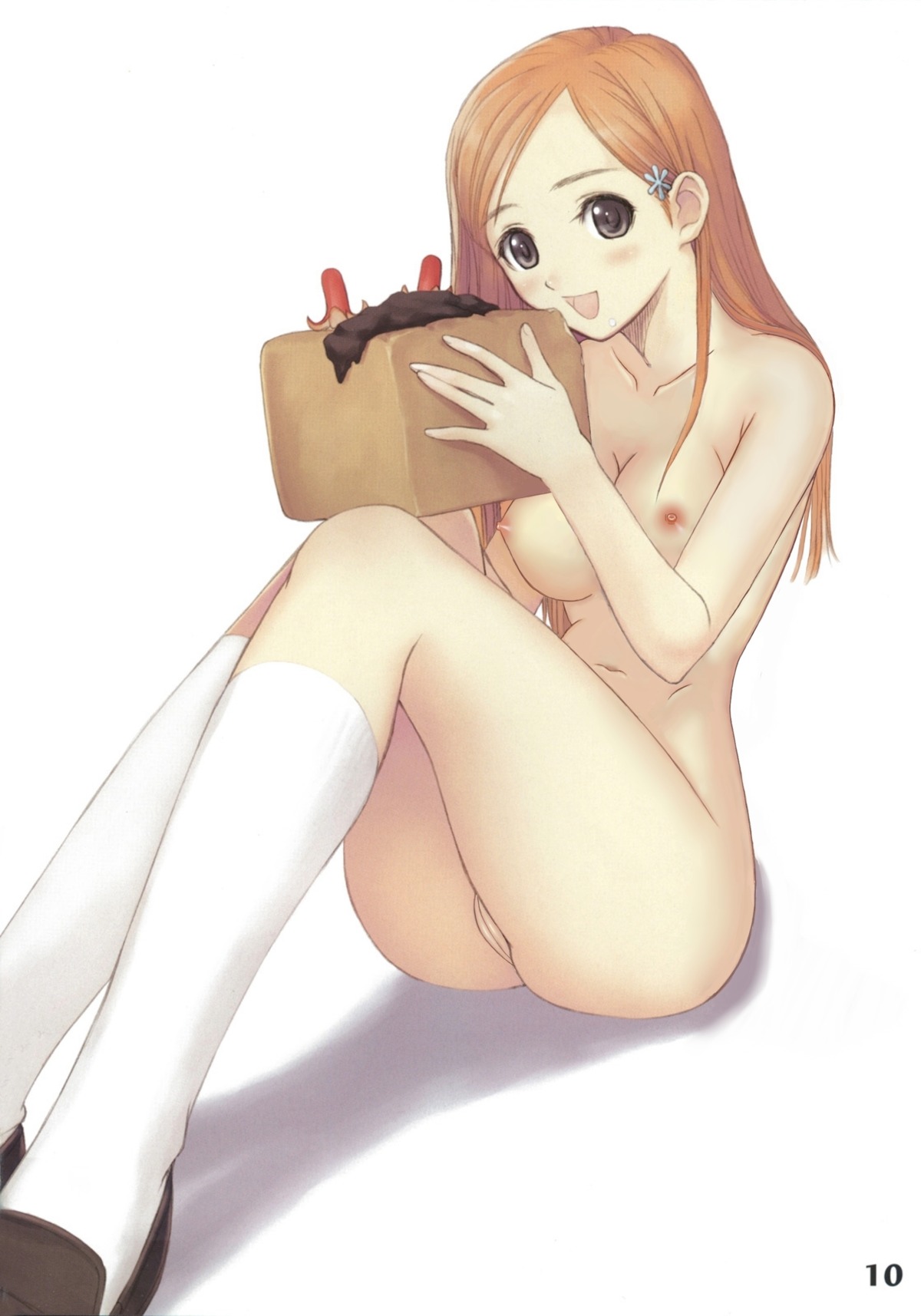 1girls bleach breasts cake edit female female_only inoue_orihime nipples nude nude_filter pussy rule34 simple_background solo taka_tony uncensored vhfd white_background
