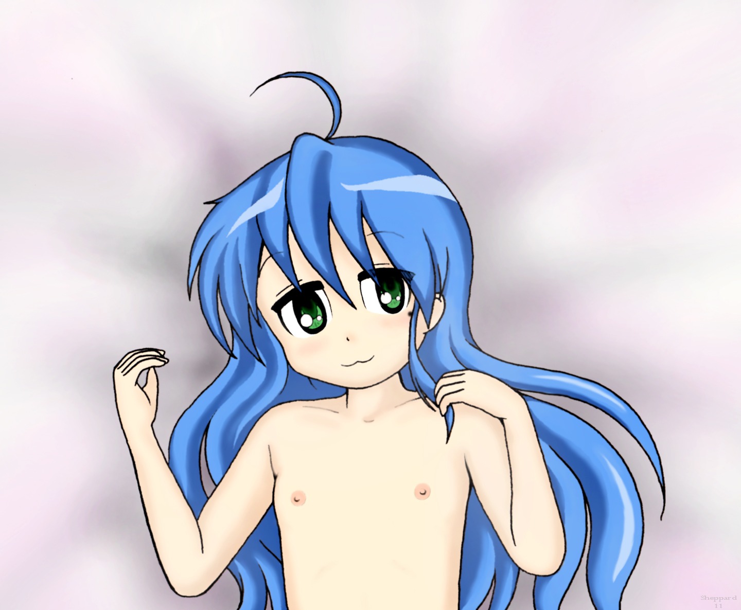 1girls blue_hair female female_only human konata_izumi lucky_star rule34 shep solo tagme