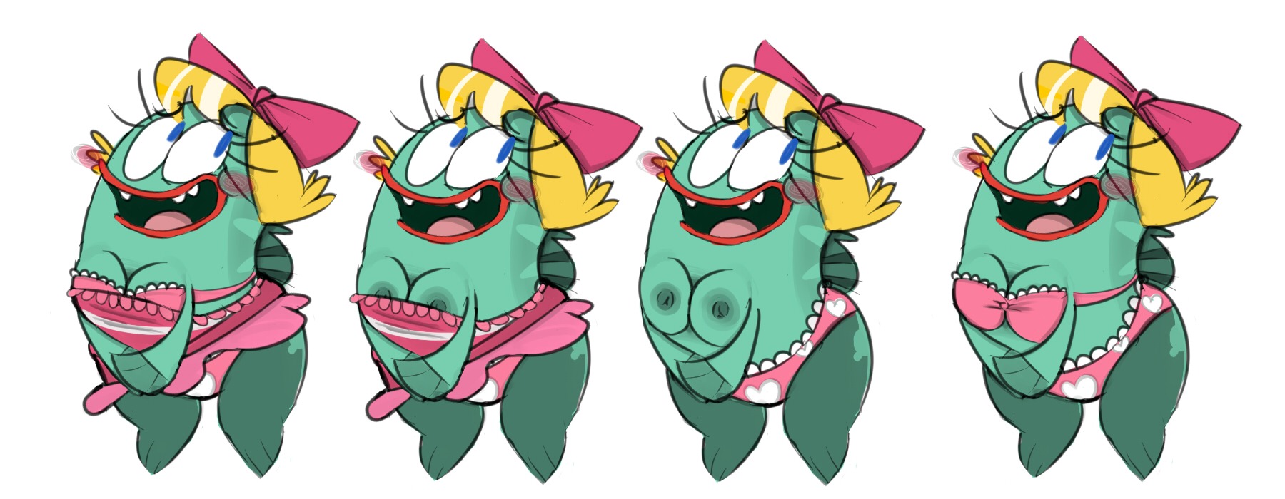 1girls anthro blonde_hair blue_eyes bow bra breast_squeeze breasts eyelashes female fish large_breasts panties rule34 sally_fishlips scaredy_squirrel simple_background skirt solo underwear white_background yellow_hair