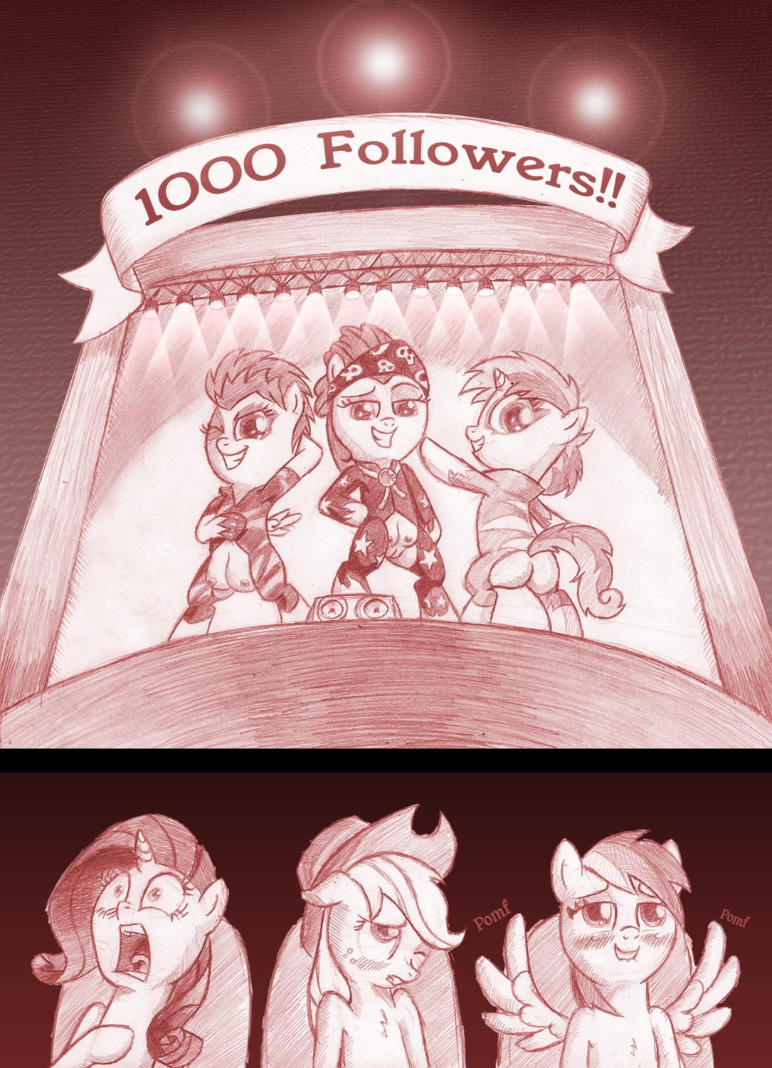 2013 alternative_fashion apple_bloom_(mlp) applejack_(mlp) being_watched bite biting_lip biting_own_lip blush clothing cowboy_hat cutie_mark_crusaders_(mlp) digital_media_(artwork) e621 earth_pony equid equine feathered_wings feathers female feral friendship_is_magic genitals glamrock graphite_(artwork) group hair half-closed_eyes hasbro hat headgear headwear hi_res horn horse jaxonian lips looking_at_another mammal mixed_media monochrome my_little_pony mythological_creature mythological_equine mythology narrowed_eyes one_eye_closed open_mouth pegasus pony rainbow_dash_(mlp) rarity_(mlp) scootaloo_(mlp) self_bite shocked smile stage standing sweetie_belle_(mlp) teats tomboy traditional_media_(artwork) unicorn voyeur vulva wing_boner wings young young_feral