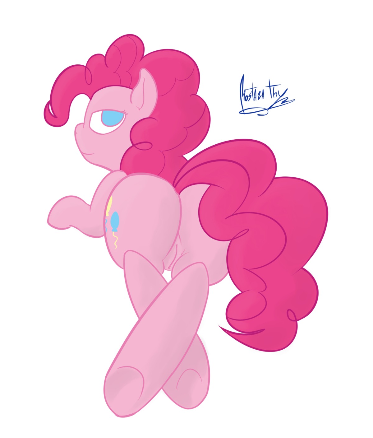 2013 bedroom_eyes big_butt blue_eyes butt cutie_mark e621 earth_pony equid equine female feral friendship_is_magic fur genitals hair half-closed_eyes hasbro hi_res horse looking_at_viewer looking_back mammal mostazathy my_little_pony narrowed_eyes nude pink_body pink_fur pink_hair pinkie_pie_(mlp) pony seductive signature simple_background smile solo tail vulva white_background
