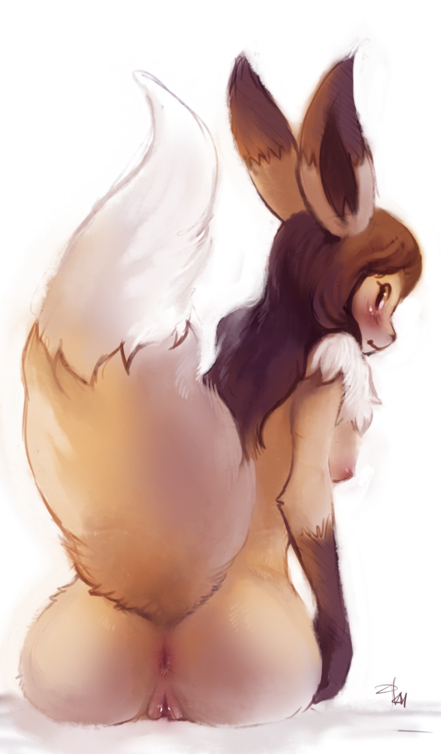 2011 anthro anthrofied anus blush breasts eevee female fur furry_ears furry_tail nintendo nude pokemon pokemon_(species) pokemorph purplekecleon pussy raised_tail rule34 sideboob solo tail