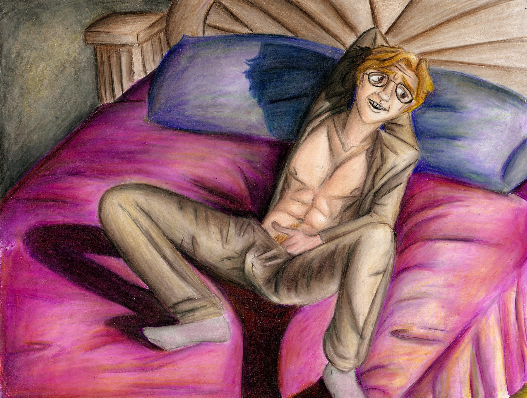 1boy artist_request eddie_kaspbrak it it_(stephen_king) laying_down laying_on_bed male male_focus male_only masturbation rule34 self_fondle shirt_open solo solo_focus solo_male stephen_king tagme toned toned_male