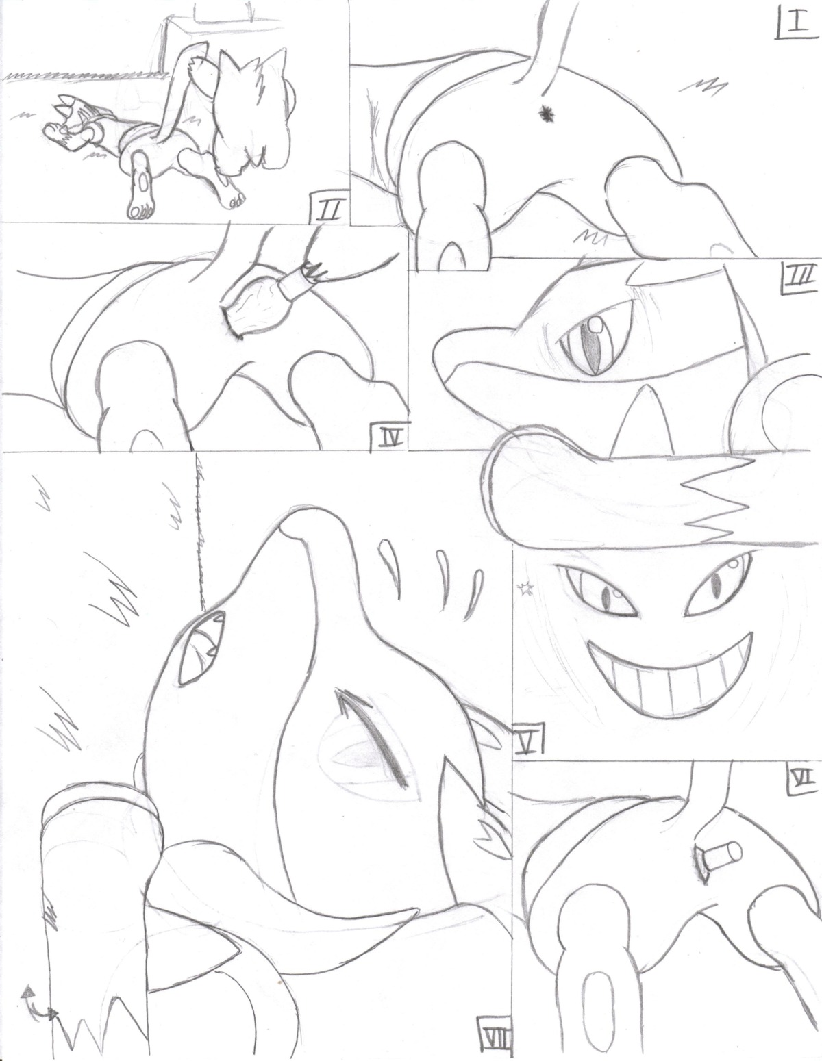 ambiguous_gender female fur furry gengar lucario monochrome nintendo pokemon pokemon_(species) rule34