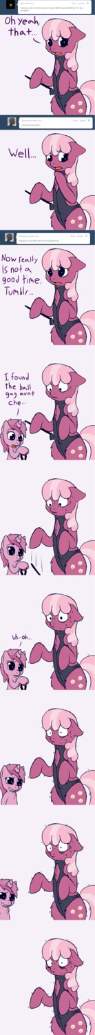 absurd_res age_difference ask_blog ball_gag berry_pinch_(mlp) cheerilee_(mlp) comic conditional_dnp dialogue digital_media_(artwork) e621 earth_pony english_text equid equine female feral friendship_is_magic gag hasbro hi_res horn horse innuendo leather long_image mammal my_little_pony mythological_creature mythological_equine mythology pony riding_crop simple_background skoon tail tall_image text tumblr unicorn whip white_background young young_feral
