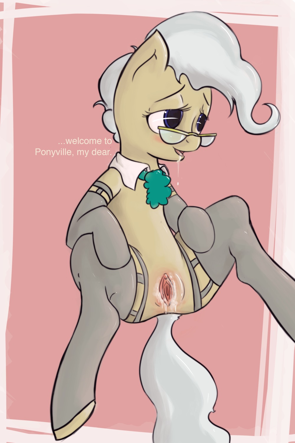 2:3 after_sex armor blue_eyes blush bodily_fluids clothed clothing collar cum cum_drip cum_in_mouth cum_in_vagina cum_inside dialogue digital_media_(artwork) dovne dripping e621 earth_pony english_text equid equine eyelashes eyewear female feral friendship_is_magic gauntlets genital_fluids genitals glasses gloves hair half-closed_eyes handwear hasbro hi_res horse ineffective_clothing legwear mammal mature_female mature_feral mayor_mare_(mlp) messy mostly_nude my_little_pony narrowed_eyes pony skimpy solo spread_legs spreading stockings tail text vulva white_hair