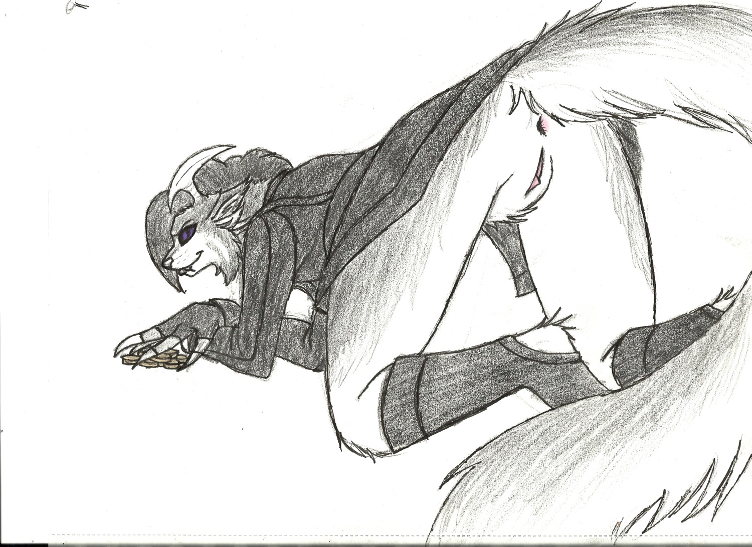 bent_over charr claws clothed clothing cri-c4t e621 epsilon_hex felid female genitals guild_wars hi_res horn mammal solo thief traditional_media_(artwork) vulva