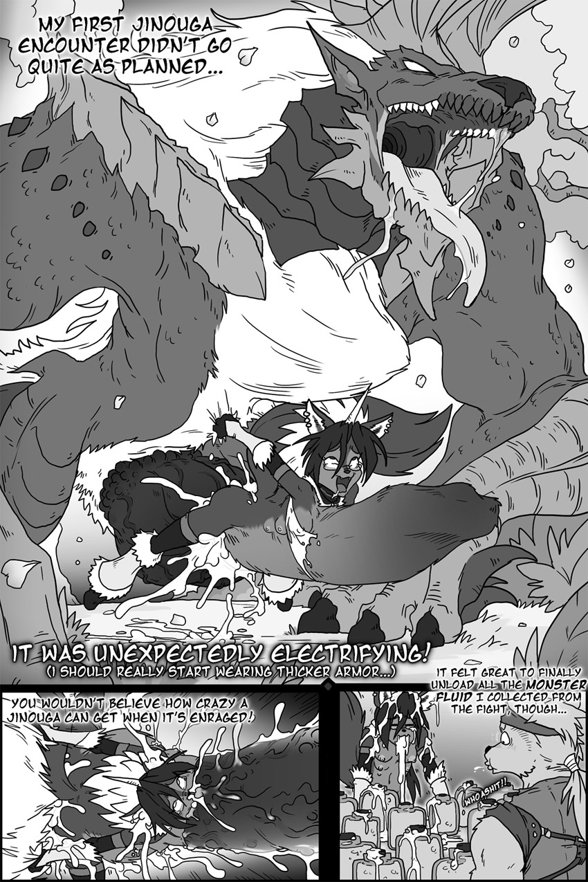 2:3 abdominal_bulge all_the_way_through anal anal_penetration anal_threading anthro bodily_fluids breasts canid canine capcom casual_cocksleeve casual_sex comic cum cum_from_mouth cum_in_mouth cum_inside cum_through diary_of_a_hunter duo e621 english_text erection extreme_penetration eyewear fanged_wyvern female female_penetrated fox genital_fluids genitals glasses hi_res huge_penetration hyper kirin_armor knot large_penetration living_condom macro male male/female male_penetrating male_penetrating_female mammal monster monster_hunter mostly_nude multi_breast nipples nude pain pectoral_bulge penetration penile penile_penetration penis penis_shaped_bulge ridiculous_fit sex sherly_karu sparrow_(artist) tail text threaded_by_penis vein veiny_knot veiny_penis zinogre