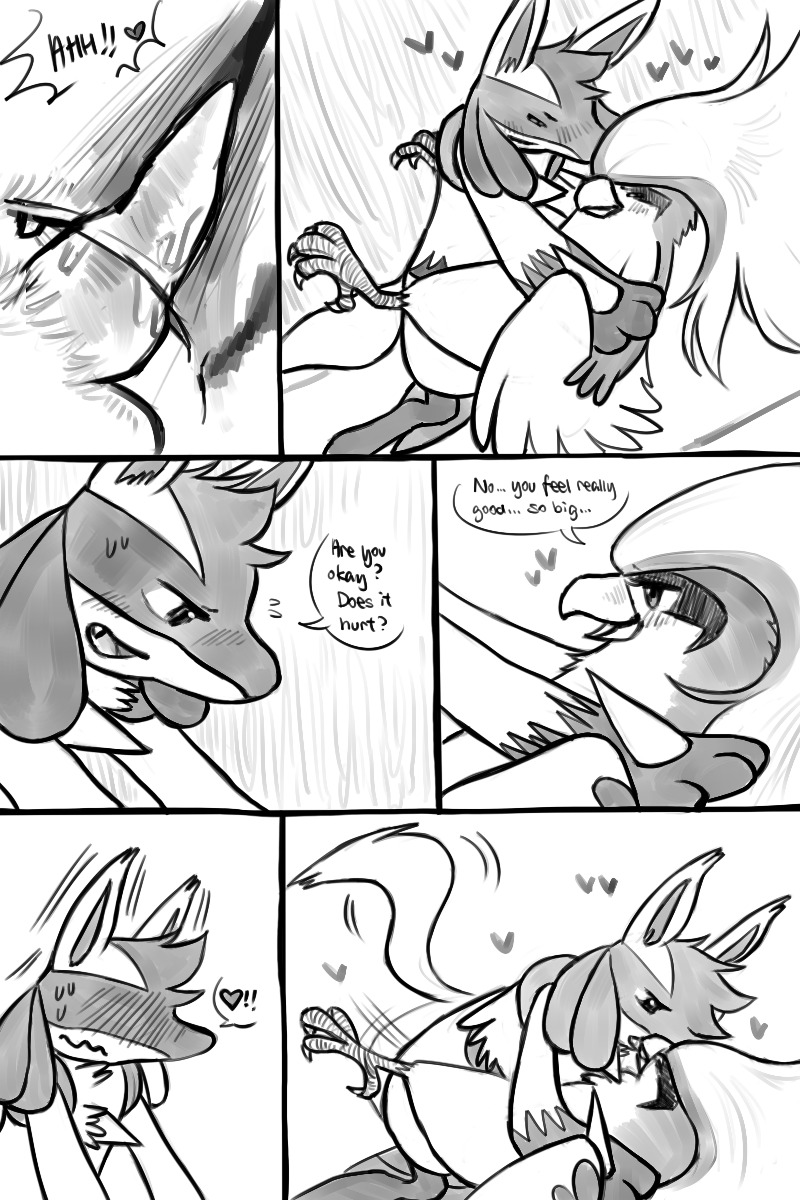 2012 anthro avian black_and_white canine comic english_text erection female feral haychel lucario male monochrome nintendo penetration penis pidgeot pokemon pokemon_(species) pussy rule34 straight text vaginal_penetration
