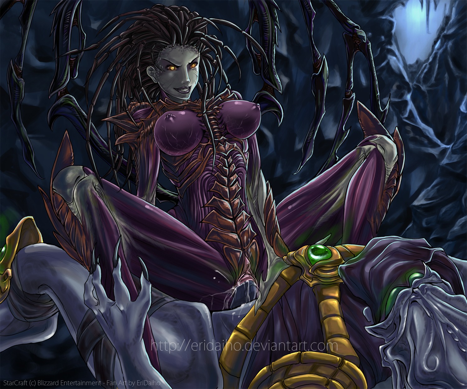 1girls alien big_breasts black_hair bone_wings breasts claws cleavage climax cowgirl_position cum cum_inside ejaculation eridaiho female femdom highres huge_breasts large_breasts male male_rape monster_girl nipples penetration protoss pussy queen_of_blades rape rule34 sarah_kerrigan sex smile spread_legs starcraft straddle uncensored vaginal_penetration yellow_eyes zeratul zerg