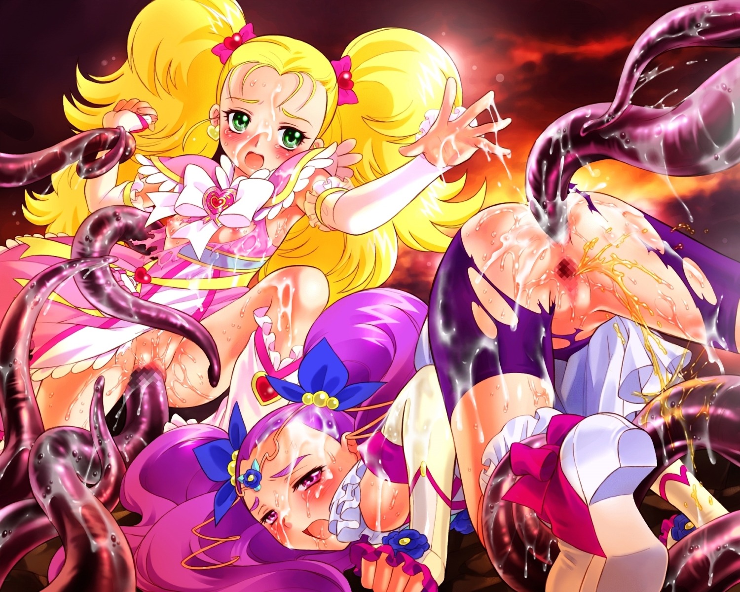 blonde_hair blush censored clothing cum female flat_chest futari_wa_precure kujou_hikari magical_girl milky_rose mimino_kurumi nekozawa_yukari peeing precure pretty_cure rule34 shiny_luminous shorts sippo-soft tagme tentacle tentacles torn_clothes yes!_precure_5