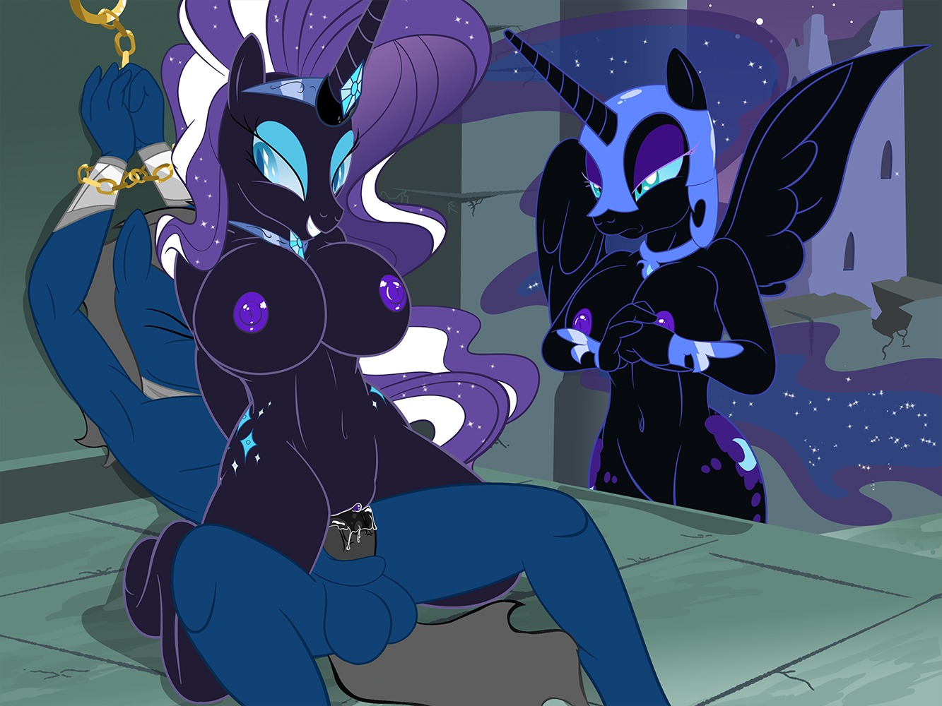 angry anthro anthrofied areola balls big_breasts black_body black_feathers bodily_fluids bound breasts dominant dominant_female e621 el-loko equid equine erection eyes_closed eyeshadow fan_character feathered_wings feathers female female_rape forced friendship_is_magic genital_fluids genitals group hasbro horn idw_publishing kneeling looking_back makeup male male/female mammal my_little_pony my_little_pony_(idw) mythological_creature mythological_equine mythology navel nightmare_moon_(mlp) nightmare_rarity_(idw) nipples nude on_bottom on_top penetration penis rape reverse_cowgirl_position ruins sex sitting smile sparkles standing submissive submissive_male teeth unicorn vaginal vaginal_fluids vaginal_penetration vein veiny_penis vulva winged_unicorn wings