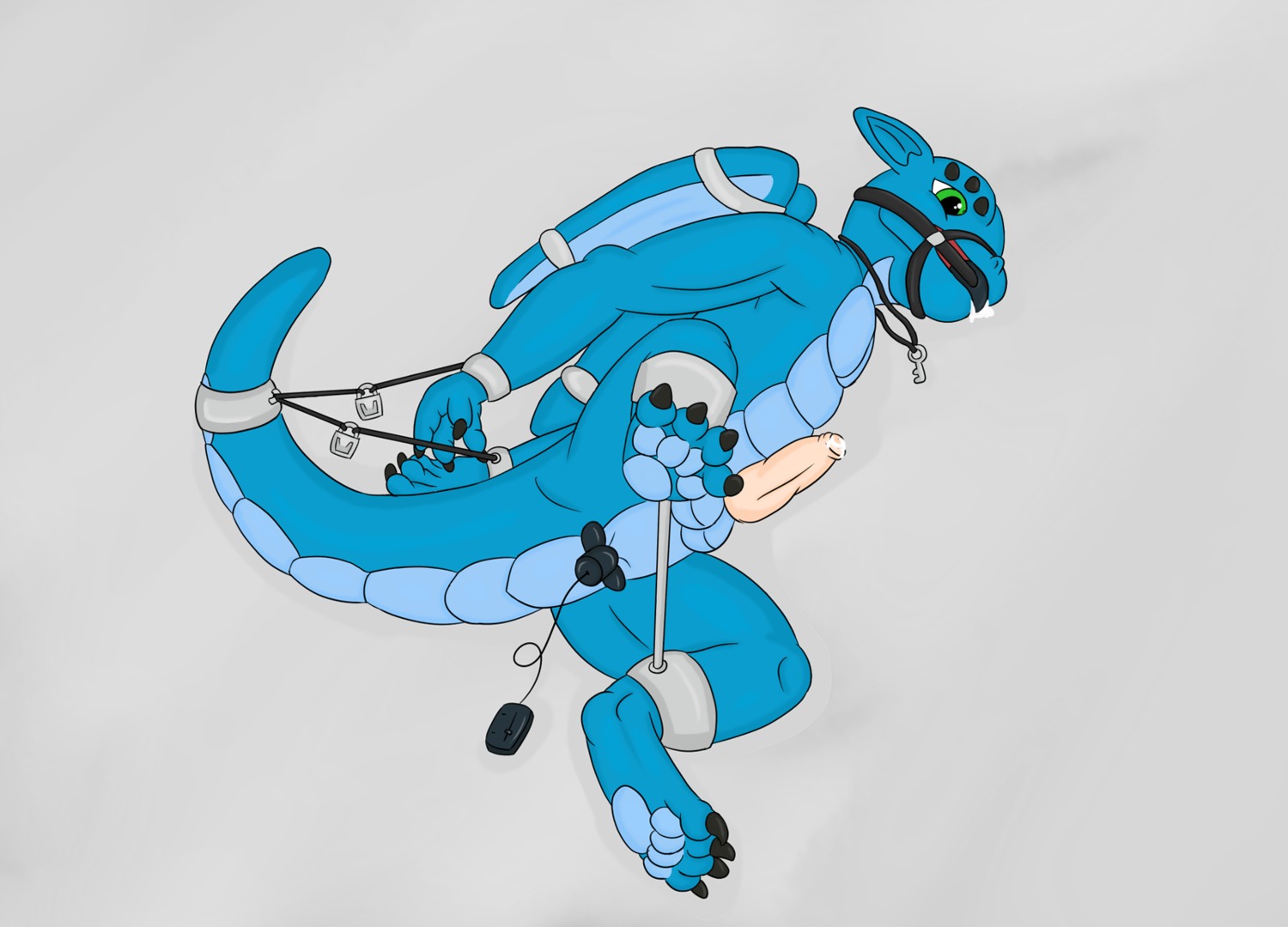 2012 4_toes anal anal_penetration balls barefoot bdsm bodily_fluids bondage bound buttplug cuff_(restraint) dracoshu_(artist) dragon drooling e621 erection feet gag gagged genital_fluids genitals hands_behind_back hi_res hindpaw key leg_spreader lock male mythological_creature mythological_scalie mythology nude padlock pawpads paws penetration penis plug_(sex_toy) precum restraints saliva scalie self-bondage sex_toy shackles solo spread_legs spreader_bar spreading submissive submissive_male tail toes vibrator wrists_together