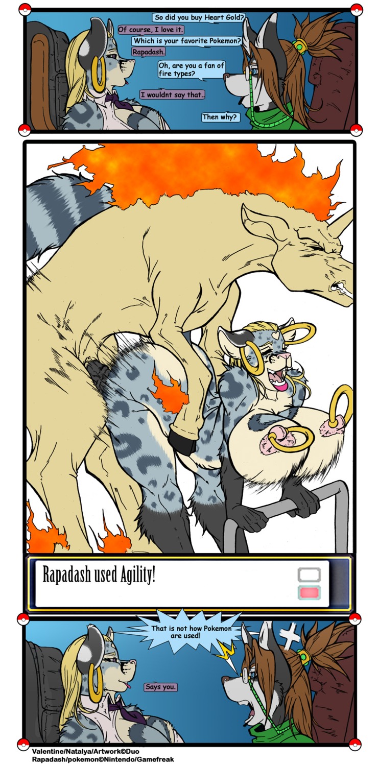 all_fours animal_genitalia animal_penis anthro anthro_on_feral anthro_penetrated bestiality big_breasts breasts canid canine clothed clothing doggystyle duo_(artist) e621 equid equine_genitalia equine_penis erection female female_on_feral feral feral_penetrating feral_penetrating_anthro fire flaming_hair flaming_mane from_behind_position generation_1_pokemon genitals group hi_res huge_breasts interspecies male male/female mammal mature_anthro mature_female nintendo nude penetration penis pokemon pokemon_(species) pseudo_hair pseudo_mane rapidash sex tiffany_valentine vaginal vaginal_penetration