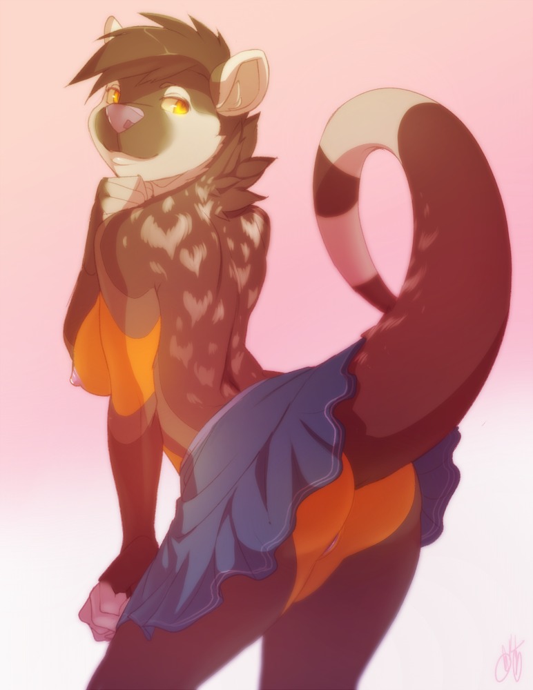 2014 amber_eyes anthro arched_back biped bottomwear breasts butt clothed clothing coonix dasyurid dasyuromorph e621 female fur genitals gradient_background gulonine hair heart_symbol hybrid mammal marsupial marten mustelid musteline nipples otter patto pink_nose pinup pose presenting presenting_hindquarters procyonid quoll raccoon raised_tail side_boob simple_background skirt smile solo standing tail tail_under_skirt tail_upskirt topless upskirt vulva white_background yellow-throated_marten