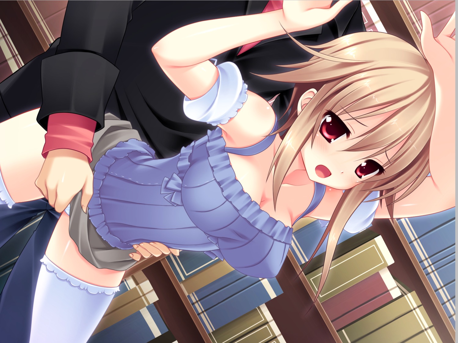 brown_hair female fingering game_cg kamishima_kaede makita_maki mecha-con! panties red_eyes rule34 thighhighs underwear