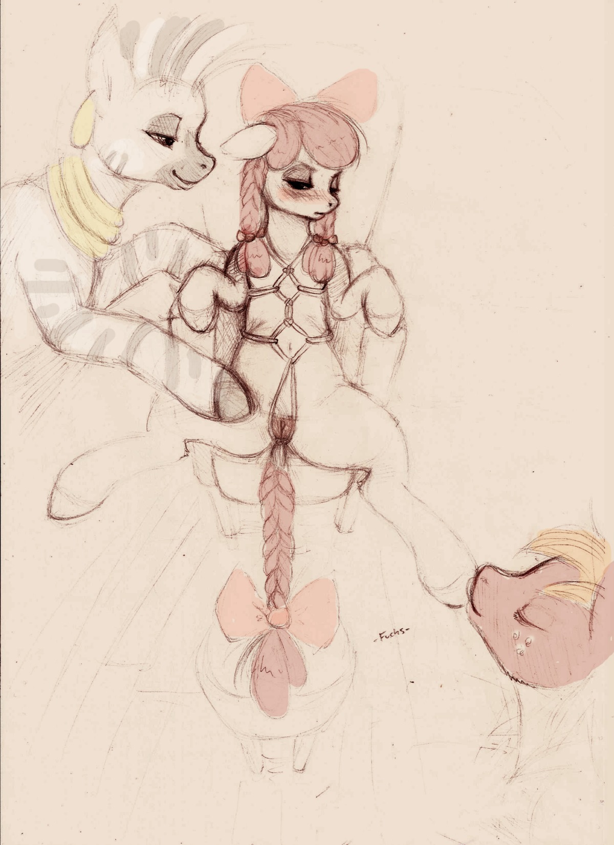 2014 accessory anatomically_correct anatomically_correct_genitalia anatomically_correct_vulva animal_genitalia animal_vulva apple_bloom_(mlp) artist_name bdsm big_macintosh_(mlp) black_body black_fur blush bondage bound bow_(feature) bow_accessory bow_ribbon braided_hair braided_mane braided_tail brother_(lore) brother_and_sister_(lore) centered_hair_bow chair e621 ear_piercing earth_pony english_description equid equine equine_genitalia equine_vulva female female/female feral feral_on_feral friendship_is_magic fuchs full-length_portrait fur furgonomics furniture genitals group hair hair_accessory hair_bow hair_ribbon half-closed_eyes hasbro hi_res hoof_fetish hoof_licking hooves horse incest_(lore) jewelry licking lying male male/female mammal mature_female mature_feral my_little_pony narrowed_eyes navel necklace on_back open_mouth piercing pony portrait presenting presenting_vulva red_hair restraints ribbons rope rope_bondage rope_harness sibling_(lore) sister_(lore) size_difference slight_smile smile spot_color story story_in_description striped_body striped_fur stripes tail tail_accessory tail_bow tail_ribbon text tongue tongue_out trio vulva white_body white_fur young young_female young_feral zebra zecora_(mlp)