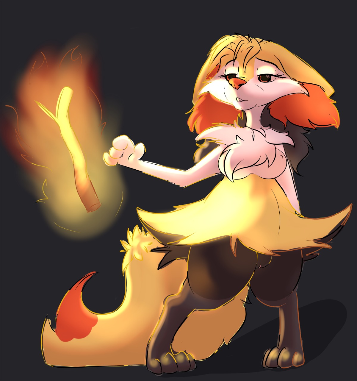 2014 4_toes anthro biped braixen breasts canid canine conditional_dnp digitigrade e621 feet female fire fur generation_6_pokemon genitals hair hi_res inner_ear_fluff long_hair mammal nintendo nipples nude pokemon pokemon_(species) psy101 red_eyes simple_background solo standing stick toes tuft vulva white_body white_fur wood yellow_body yellow_fur