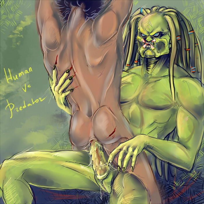 2boys alien alien/human cowgirl_position gay human interspecies male male_human/male_alien male_only multiple_males predator_(franchise) rule34 sex yaoi yautja