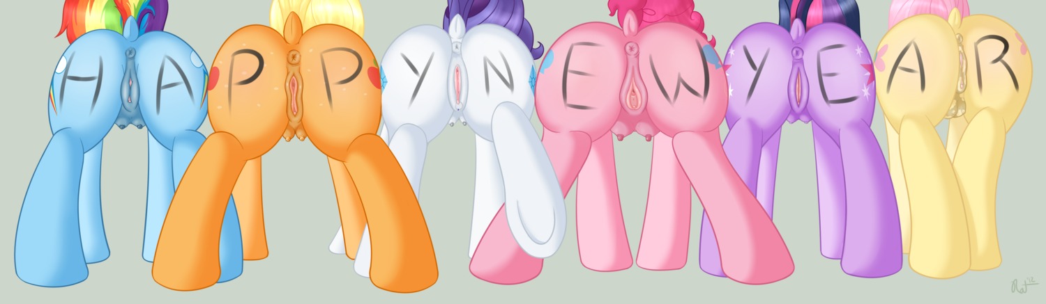 2013 absurd_res anus applejack_(mlp) blonde_hair blue_body blue_fur butt cutie_mark digital_media_(artwork) e621 earth_pony equid equine faceless_character faceless_female female feral fluttershy_(mlp) friendship_is_magic fur genitals group hair hasbro hi_res holidays horse mammal mane_six_(mlp) mottled mottled_genitalia mottled_vulva multicolored_hair my_little_pony new_year pinkie_pie_(mlp) pony presenting presenting_hindquarters purple_body purple_fur purple_hair quadruped rainbow_dash_(mlp) rainbow_hair rarity_(mlp) ratofdrawn simple_background tail take_your_pick teats twilight_sparkle_(mlp) two_tone_hair vulva