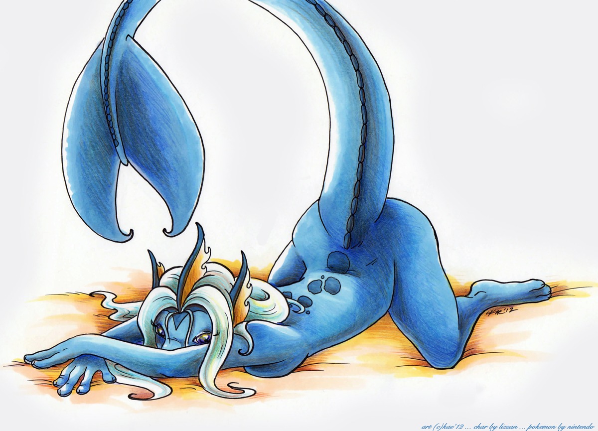 anthro barefoot blue_skin color eeveelution female female_only kaemantis nintendo nude pok&eacute;mon_(species) pokemon pokemon_(species) pokemorph raised_tail rule34 solo tagme tail tail_fin vaporeon
