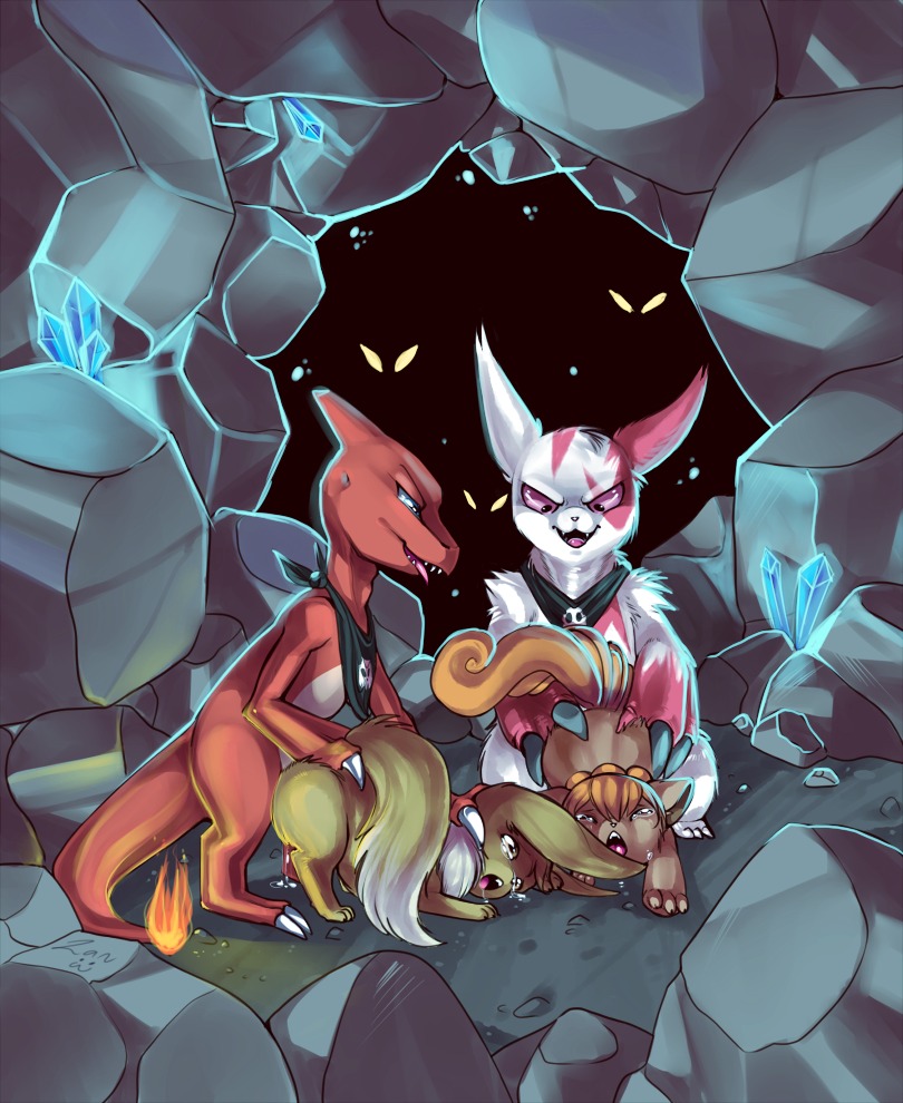 2012 ass_up bodily_fluids brown_body brown_fur canid canine cave charmeleon clothing crying cum cum_inside e621 eevee female feral fire flaming_tail forced from_behind_position fur generation_1_pokemon generation_3_pokemon genital_fluids group kerchief male male/female mammal markings multi_tail neckerchief neckwear nintendo orange_body orange_skin parallel_sex penetration pokemon pokemon_(species) pokemon_mystery_dungeon raised_tail rape rape_face red_markings scarf sex spike_chunsoft tail tears vulpix white_body white_fur zangoose zanthu