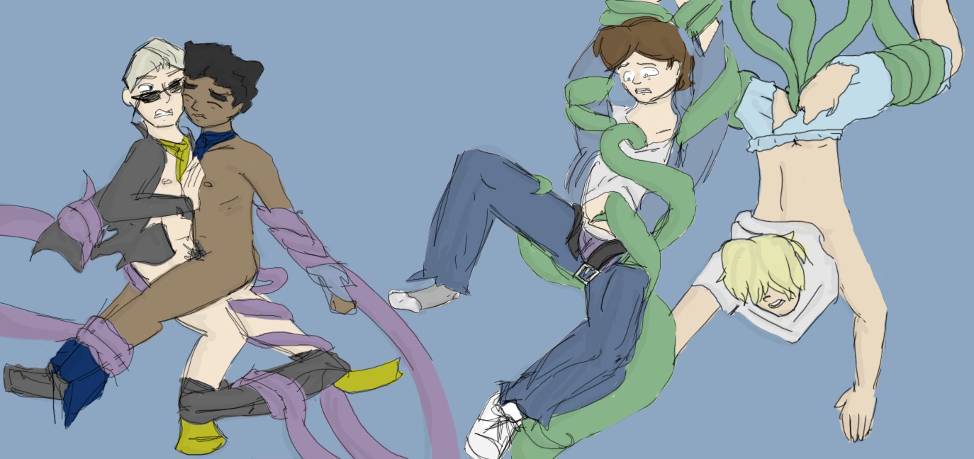 dave_miller_(maniac_mansion) green_tentacle green_tentacles jeff_woodie male male_only maniac_mansion michael_f._stoppe purple_tentacle rule34 syd_(maniac_mansion)