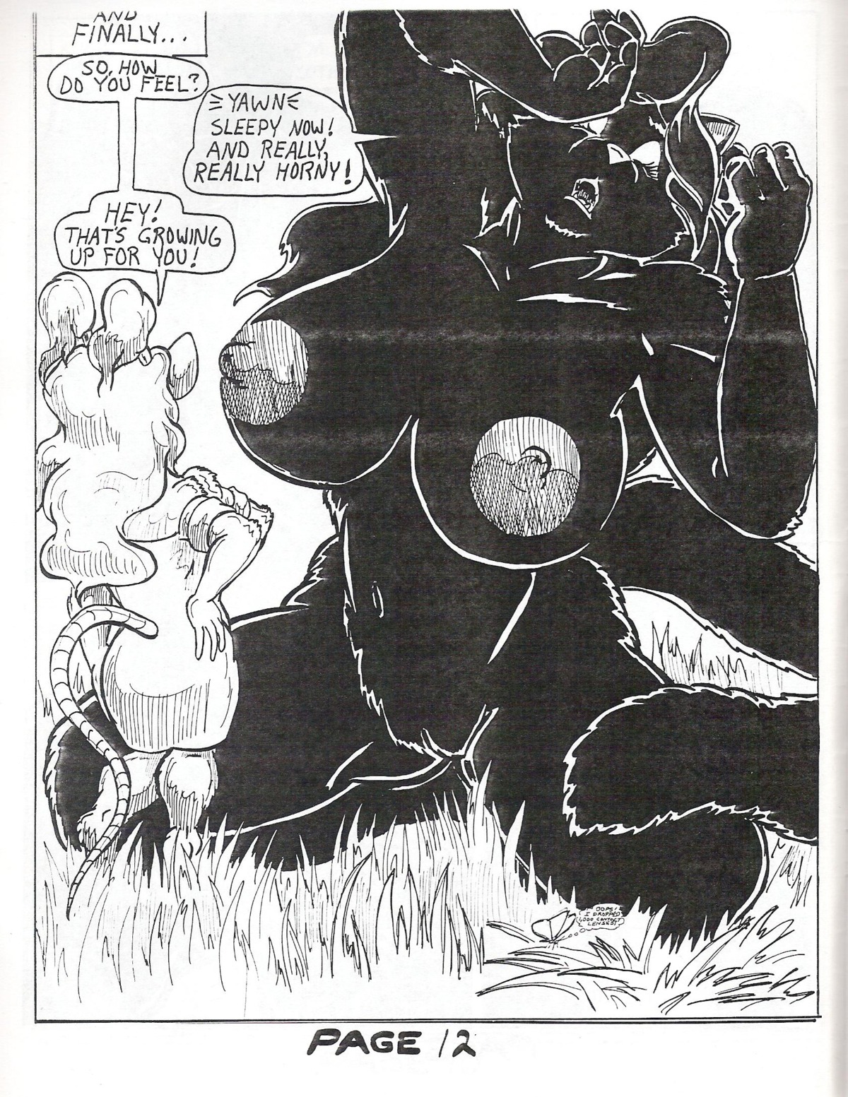 4_arms anthro big_breasts breasts comic duo e621 english_text eyes_closed felid female genitals hi_res huge_breasts magic mammal monochrome mouse multi_arm multi_limb murid murine nipples oscar_marcus pantherine rodent size_difference tail text vulva