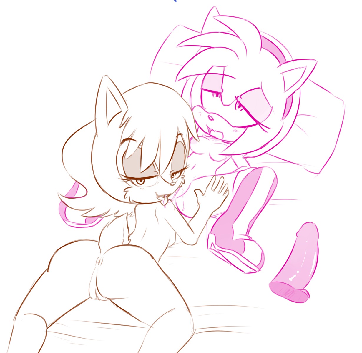 amy_rose anthro anus archie_comics bed blush bodily_fluids boots breasts chipmunk clothing cunnilingus digital_drawing_(artwork) digital_media_(artwork) dildo duo e621 eulipotyphlan female female/female footwear furniture genital_fluids genitals ground_squirrel hand_on_leg hand_on_thigh hedgehog hi_res interspecies looking_back looking_pleasured lying mammal monochrome narrowed_eyes on_back on_bed on_front oral rear_view rodent saliva sally_acorn sciurid scut_tail seductive sega sex sex_toy shoes short_tail side_boob simple_background sonic_the_hedgehog_(archie) sonic_the_hedgehog_(comics) sonic_the_hedgehog_(series) spread_legs spreading tail tenshigarden vaginal vaginal_fluids vulva