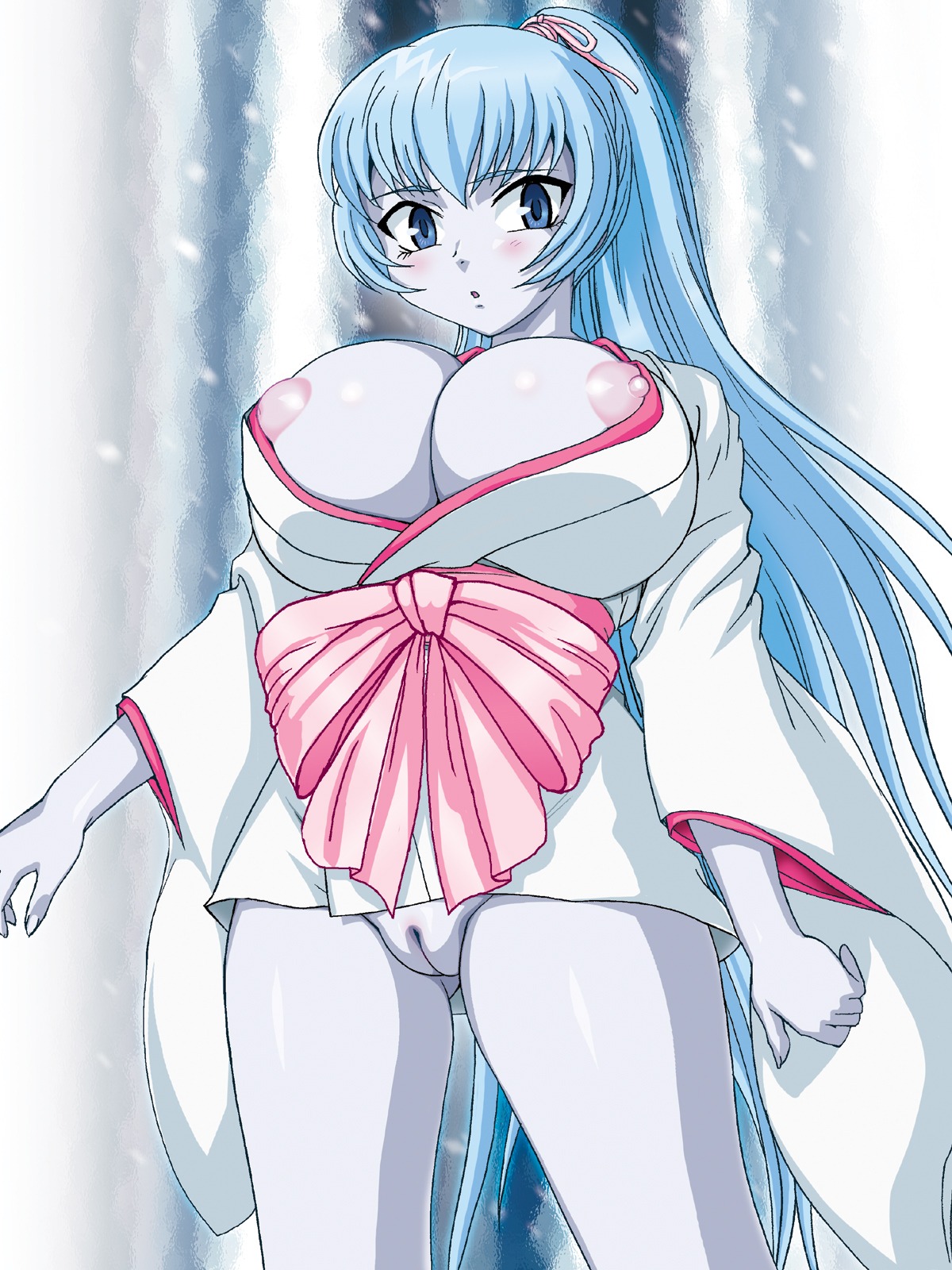 1girls aoi_(gegege_no_kitarou) blue_hair blue_skin breasts female gegege_no_kitarou genka_ichien humanoid large_breasts rule34 yokai yuki_onna