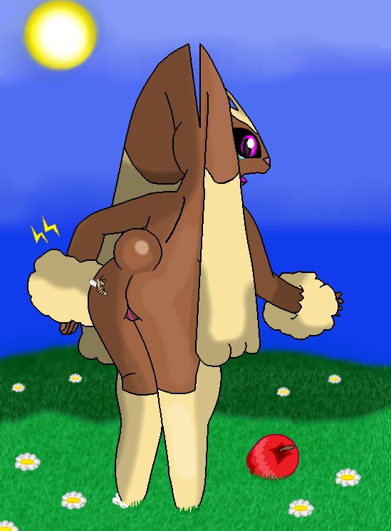 anthro apple arthropod bee bee_sting bodily_fluids bsting butt crying e621 female food fruit generation_4_pokemon genitals hymenopteran insect lagomorph lopunny mammal nintendo pain plant pokemon pokemon_(species) solo sting tears vulva