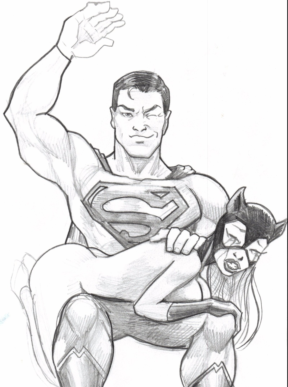 ass batman_(series) breasts catwoman clark_kent dc dc_comics female human kal-el male monochrome mostly_nude rule34 selina_kyle sitting spanking superman superman_(clark_kent) superman_(series) tagme