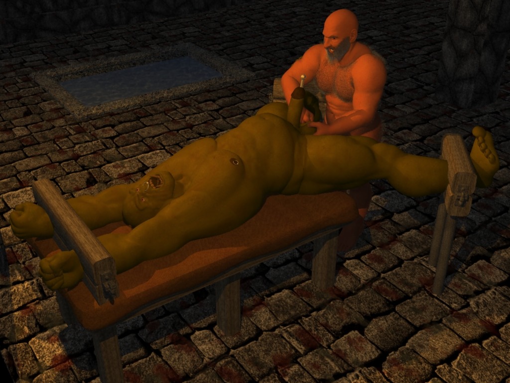 2011 3d_(artwork) 4:3 anthro ballbusting bdsm beard belly body_hair bondage bound chest_hair cock_and_ball_torture digital_media_(artwork) dominant dominant_male dungeon duo dwarf e621 erection facial_hair facial_piercing fangs feet fist forced_spreading forced_spreading_legs fully_bound furniture genital_torture genitals gorogh_(artist) grandfathered_content human humanoid humanoid_genitalia humanoid_penis lying male male/male mammal muscular muscular_anthro muscular_dom muscular_male muscular_sub nipple_piercing nipples nose_piercing nose_ring not_furry nude nude_male on_back on_table open_mouth orc pain penetration penis piercing pubes restraining_table ring_piercing spread_legs spreading squeezing submissive submissive_male table teeth toes urethral urethral_penetration