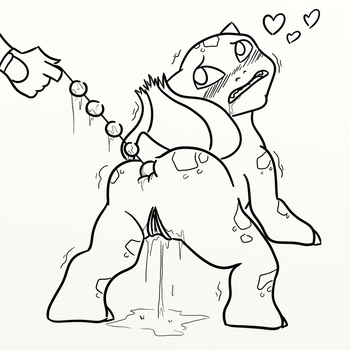 1:1 absurd_res ambiguous_gender anal anal_beads anal_penetration anus beads bestiality blush bodily_fluids bulbasaur claws disembodied_hand duo e621 female feral fuckemall generation_1_pokemon genital_fluids genitals heart_symbol hi_res human human_on_feral interspecies lizard love mammal monochrome nintendo penetration pokemon pokemon_(species) pokephilia reptile saliva scalie sex_toy shaking shivering spread_legs spreading vaginal_fluids vulva