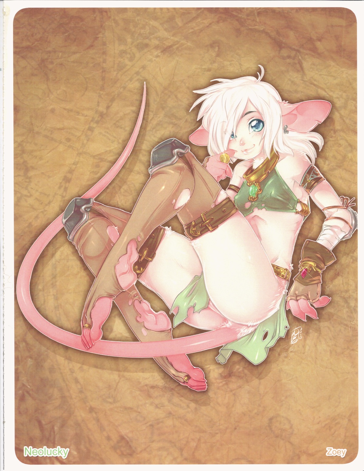4_toes absurd_res anthro anus biped blue_eyes bottomless bottomwear clothed clothing collar digital_media_(artwork) e621 ear_piercing elbow_pads feet female fingerless_gloves footwear genitals gloves gold_(metal) gold_collar hair hairless_tail handwear hi_res hindpaw knee_pads legwear loincloth long_tail looking_at_viewer luckypan mammal metal_collar mouse murid murine nipple_outline paws piercing pinup pose rodent shaded skimpy socks solo stirrup_legwear stirrup_stockings stockings straps tail toes torn_clothing torn_legwear torn_thigh_highs vulva white_hair zoey_(miu)