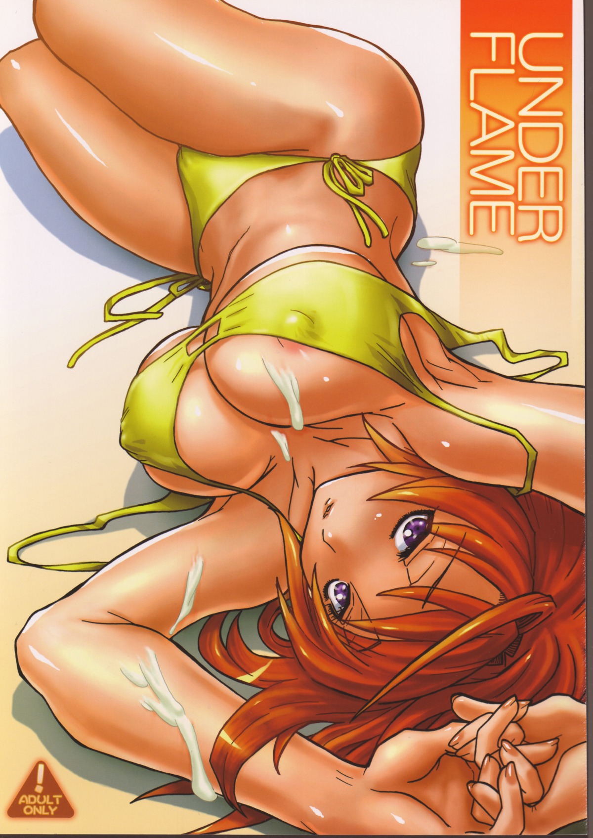 beach bikini breasts cum female highres red_hair rule34 swimsuit