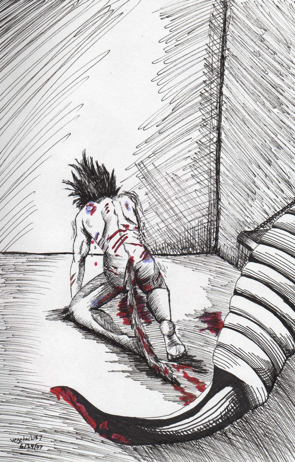 2007 blood dragon_ball dragon_ball_z frieza male male_only monochrome mutilation naked nude rule34 tagme vegeta