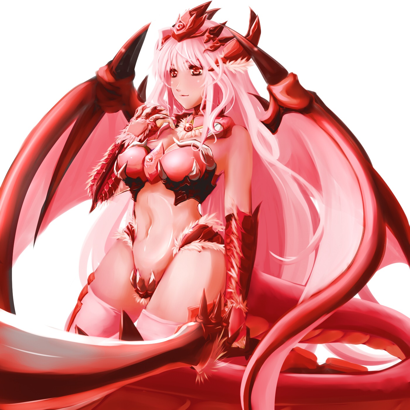 breasts capcom claws cleavage dragon_girl female highres monster_girl monster_hunter personification pink_hair pink_rathian rathalos rathian red_eyes red_hair rule34 scales wings