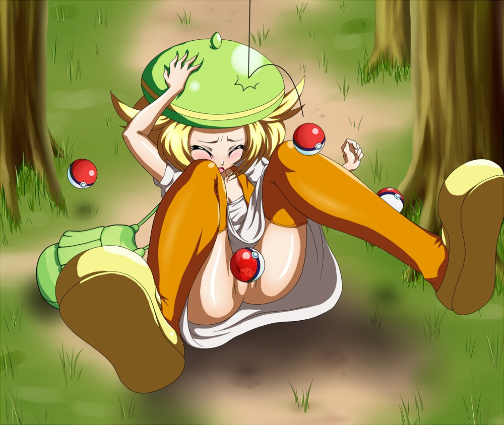 bag bianca_(pokemon) bianca_(pokemon_bw) blush brock_(pokemon) color convenient_censoring day female female_only front_view hat ossannoa outdoors poke_ball pokemon reflection rule34 solo thighhighs when_you_see_it