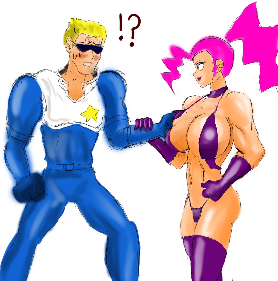 1girls big_breasts breast_grab breasts captain_commando captain_commando_(character) carol_(captain_commando) female pink_hair rule34 tagme