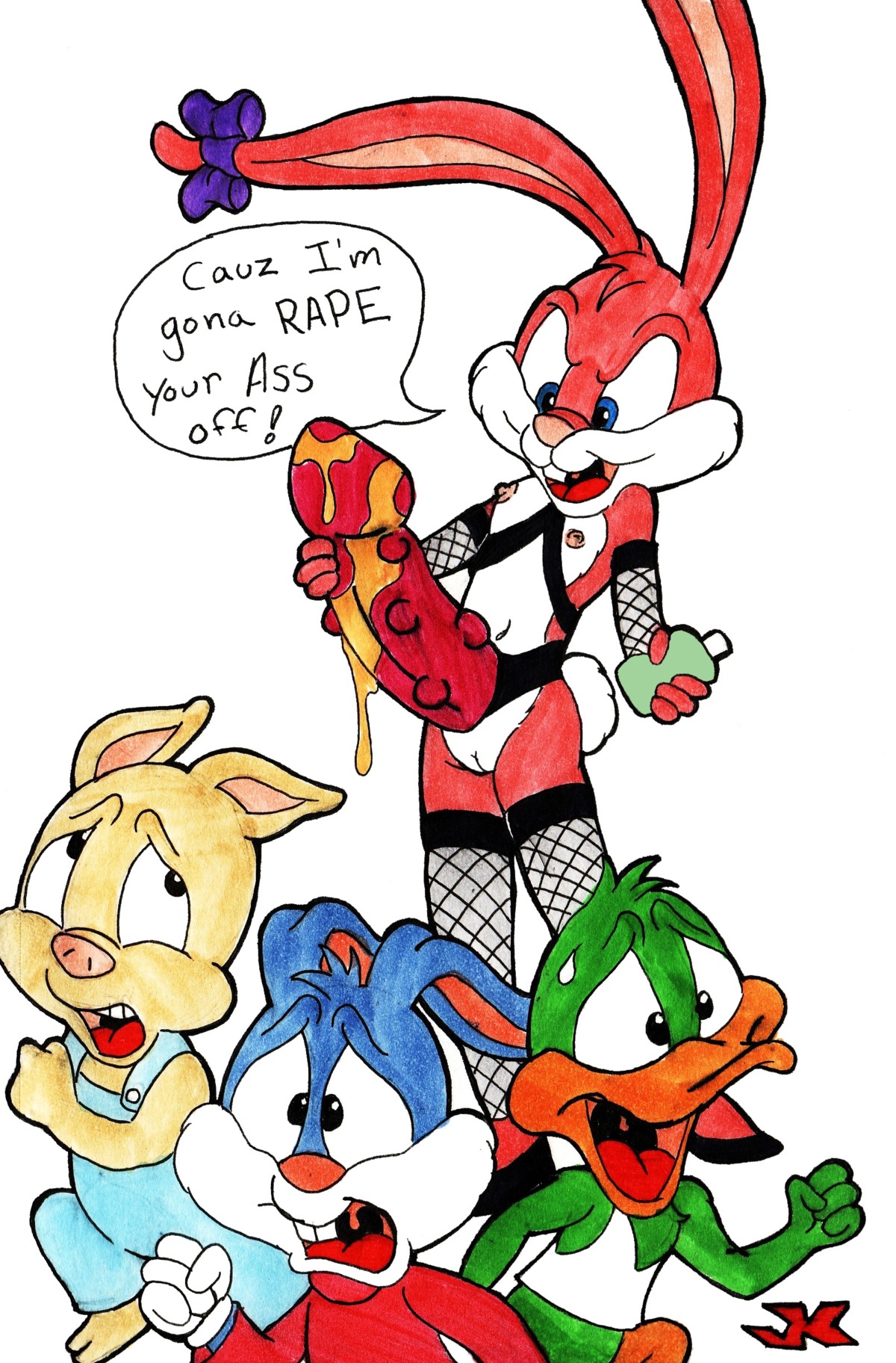 anthro babs_bunny bird bottomless buster_bunny dildo duck fear female fishnet_stockings fishnets fur furry furry_ears furry_tail hamton_j_pig imminent_rape interspecies jk looking_back lubricant male mammal multiple_boys nipples open_eyes pig plucky_duck rabbit rule34 running sex_toy standing strap-on strapon studded_dildo tail tiny_toon_adventures uncensored