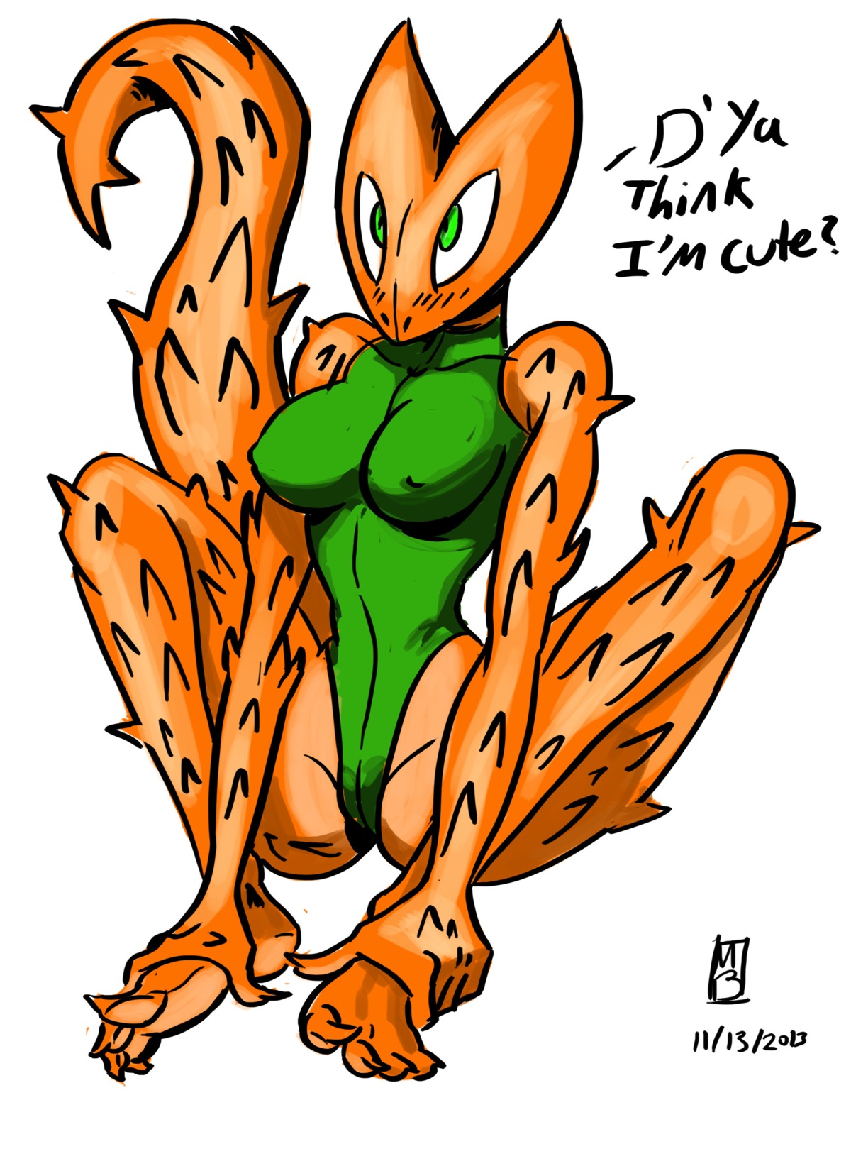 absurd_res agamid anthro blush breasts camel_toe clothing e621 english_text female green_eyes hi_res horridus image_comics leotard lizard monotone_clothing monotone_leotard non-mammal_breasts reptile savage_dragon scalie solo spikes spread_legs spreading text thorny_devil unknown_artist