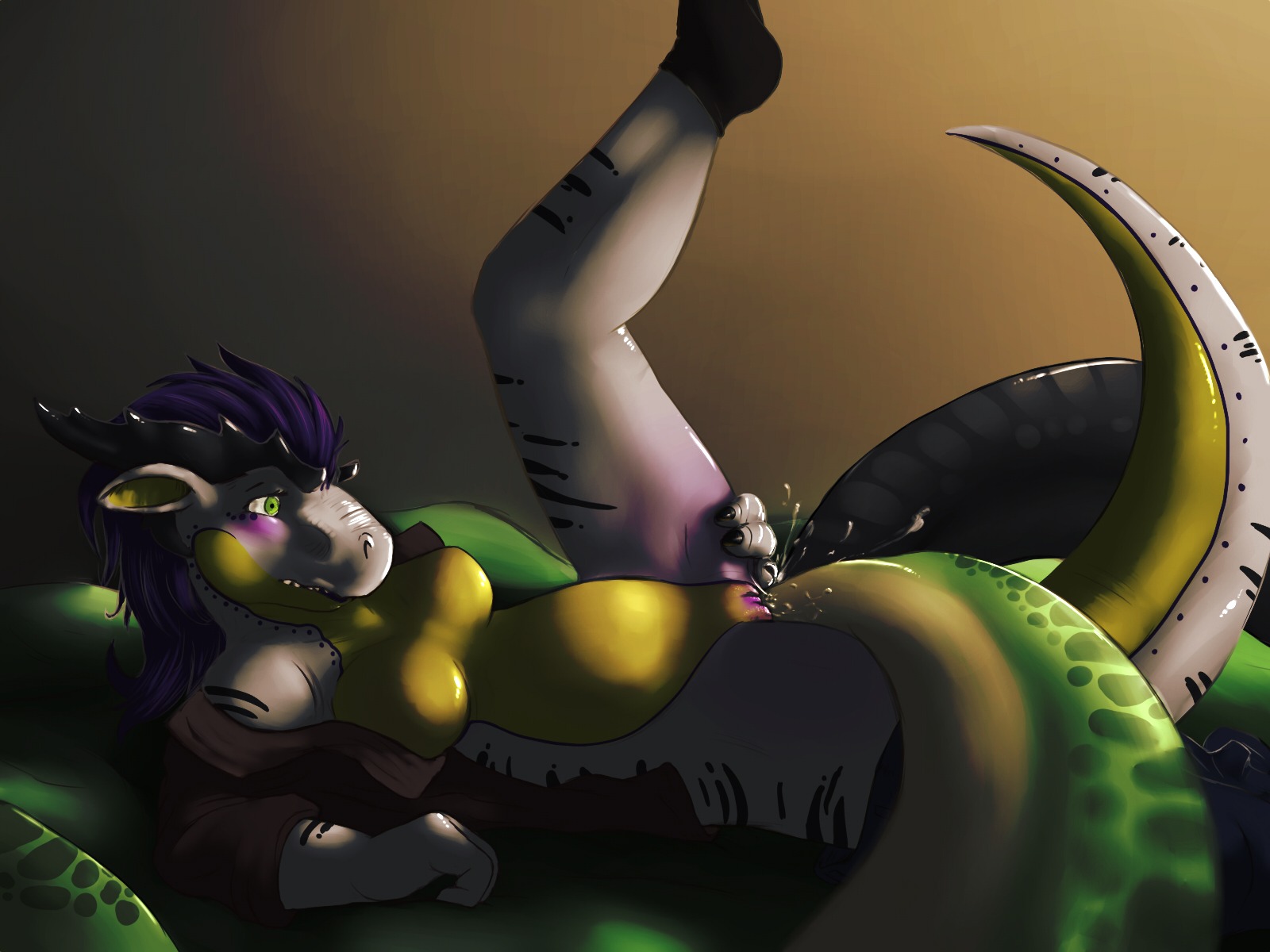 4:3 anthro blacky blush bodily_fluids bottomwear bottomwear_down breasts clothed clothing digital_media_(artwork) double dragon e621 ejaculation female fersir_(character) genital_fluids genitals green_eyes group group_sex hair hi_res lizardlars looking_at_viewer lying mythological_creature mythological_scalie mythology non-mammal_breasts on_back open_clothing open_shirt open_topwear orgasm pants pants_down partially_clothed penetration purple_hair raised_leg scalie sex shirt solo_focus spitey spread_legs spreading tail tail_fetish tail_play tail_sex threesome topwear trio vaginal_fluids vaginal_squirting vulva