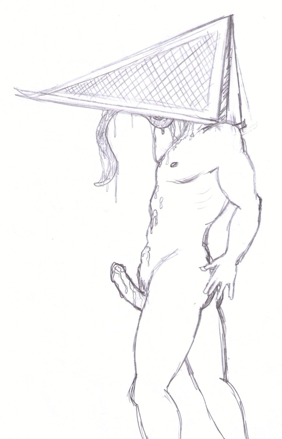 helmet human male male_only monochrome mostly_nude penis pyramid_head rule34 silent_hill silent_hill_(film) silent_hill_homecoming solo standing tagme