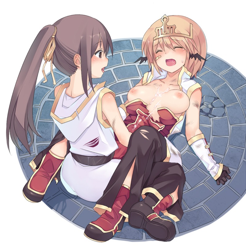 bandage bandages bare_shoulders blush boots breasts brown_hair champion_(ragnarok_online) circlet closed_eyes clothed_sex clothing cum cum_on_body cum_on_breasts cum_on_clothes cum_on_upper_body detached_sleeves dirty female fireflysnow futa_on_female futa_with_female futanari hair_ribbon head_wings intersex long_hair multiple_females multiple_girls nipples open_mouth ponytail ragnarok_online ribbon rule34 saliva short_hair sitting small_breasts smile tied_hair tongue torn_clothes wariza