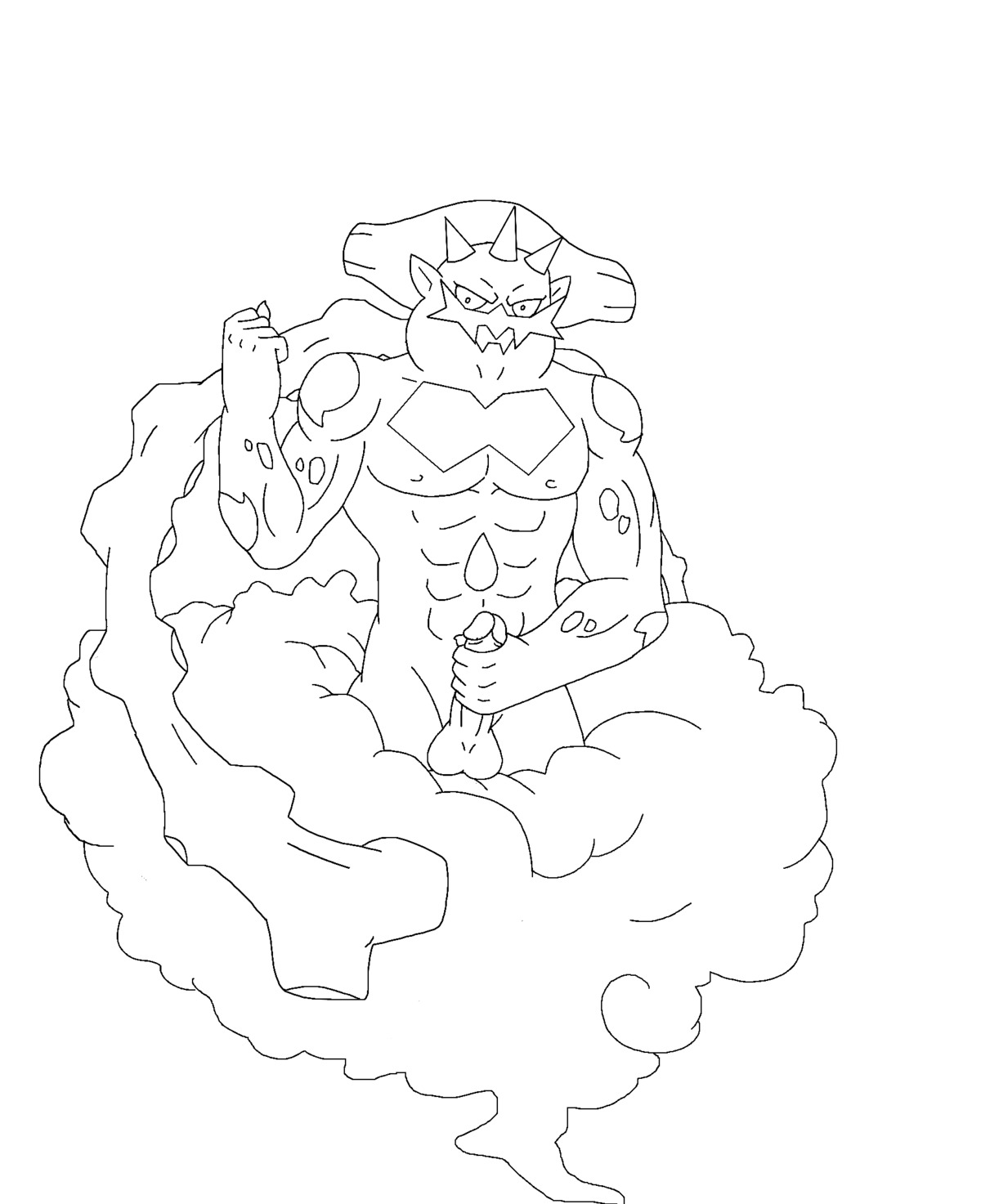 anthro front_view landorus male male_only monochrome pokemon pokemon_bw rule34 solo