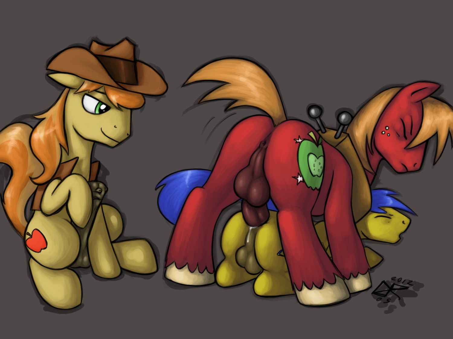 2012 4:3 anal anal_penetration animal_genitalia animal_penis anus backsack balls being_watched big_macintosh_(mlp) big_penis braeburn_(mlp) butt clothing cowboy_hat cutie_mark digital_media_(artwork) e621 earth_pony equid equine equine_genitalia equine_penis erection feral freckles friendship_is_magic genitals group half-closed_eyes hasbro hat headgear headwear hi_res horse intraspecies ldr looking_at_another male male/male male_penetrated male_penetrating male_penetrating_male mammal masturbation my_little_pony narrowed_eyes open_mouth penetration penile penile_masturbation penis plow_yoke pony raised_tail sex simple_background smile tail